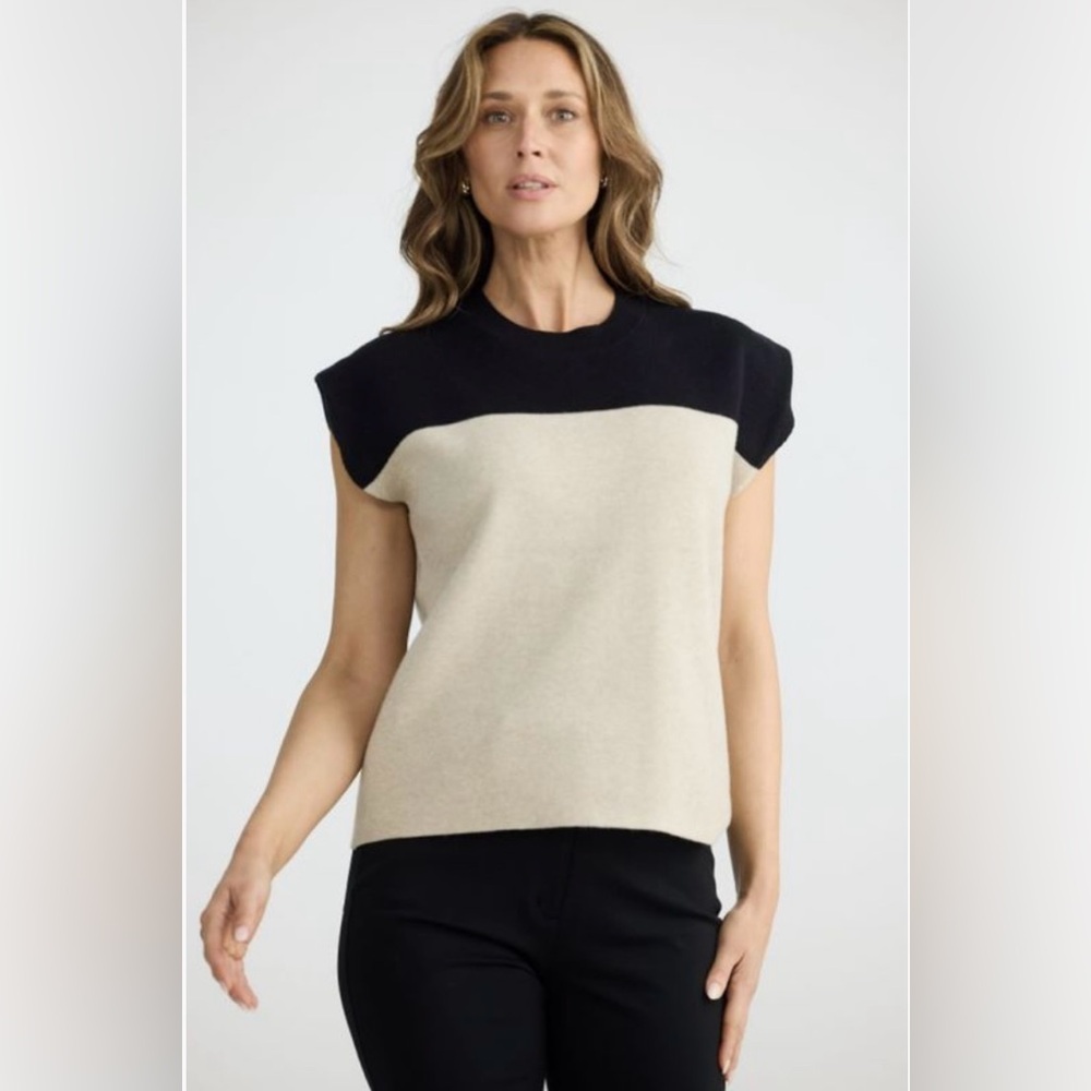 NWT Maeve Anthropologie Black and Cream Knit Top